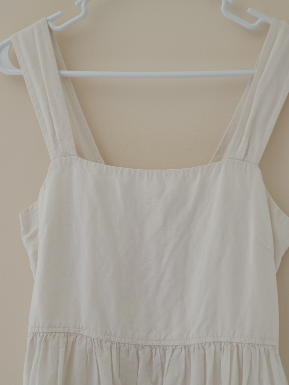 Uniqlo Linen Cotton Square Neck A Line Shirred Midi Dress White M Renfaire Flowy - Picture 2 of 9